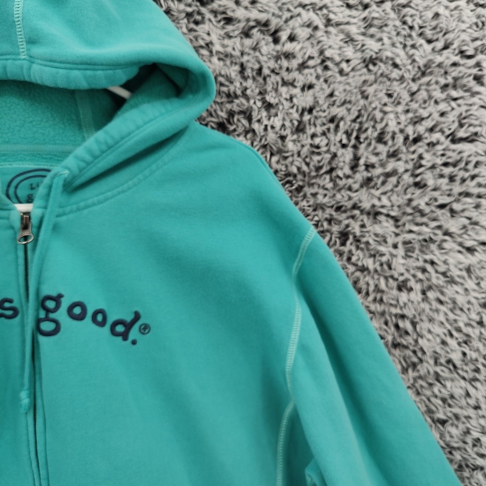 Life is Good Women Gorpcore Granola Zip Hoodie XXL Teal Relaxed Fit Fleece Logo - Picture 10 of 16